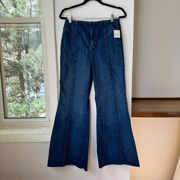 NWT Free People CRVY Wild Honey Denim Jeans Flare Mid Rise Dark Blue 29 Short - Picture 5 of 14